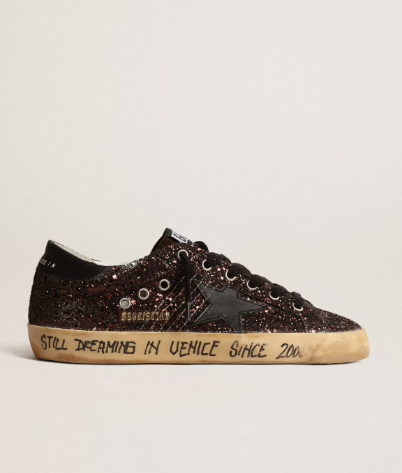 SUPER-STAR à paillettes marron avec étoile et contrefort en cuir noir
