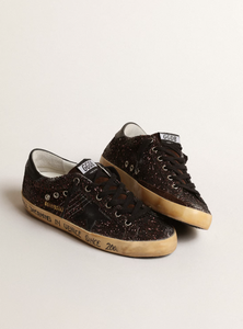 SUPER-STAR à paillettes marron avec étoile et contrefort en cuir noir