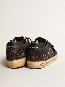 SUPER-STAR à paillettes marron avec étoile et contrefort en cuir noir