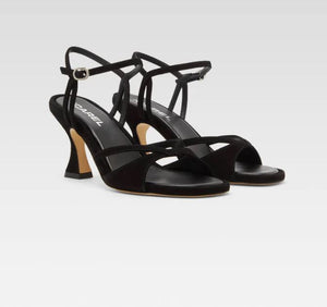 Sandales en cuir suédé noir avec boucle strass