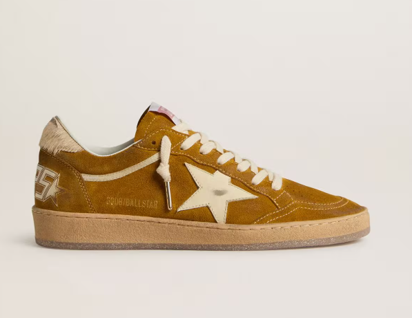 BALL STAR en daim avec étoile en cuir beige et contrefort en cuir façon poulain