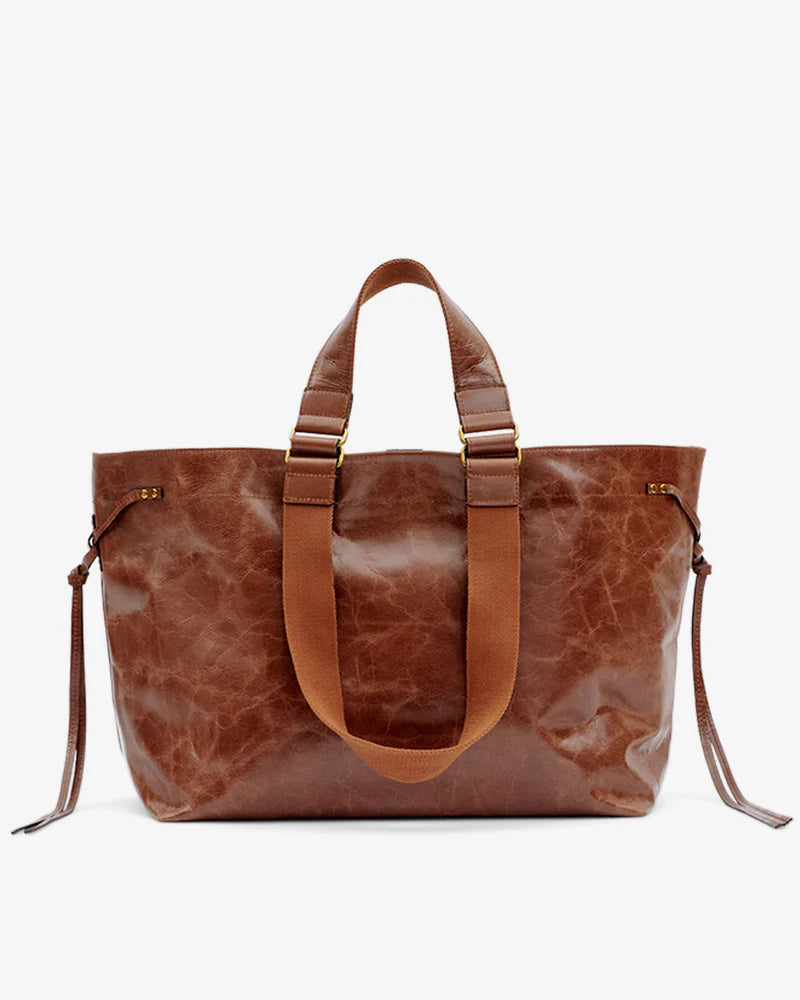 Sac cabas WARDY en cuir marron brillant