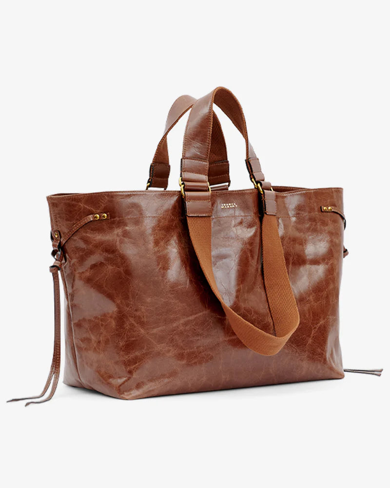 Sac cabas WARDY en cuir marron brillant